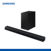 full image in white background showing sound bar and subwoofer together 